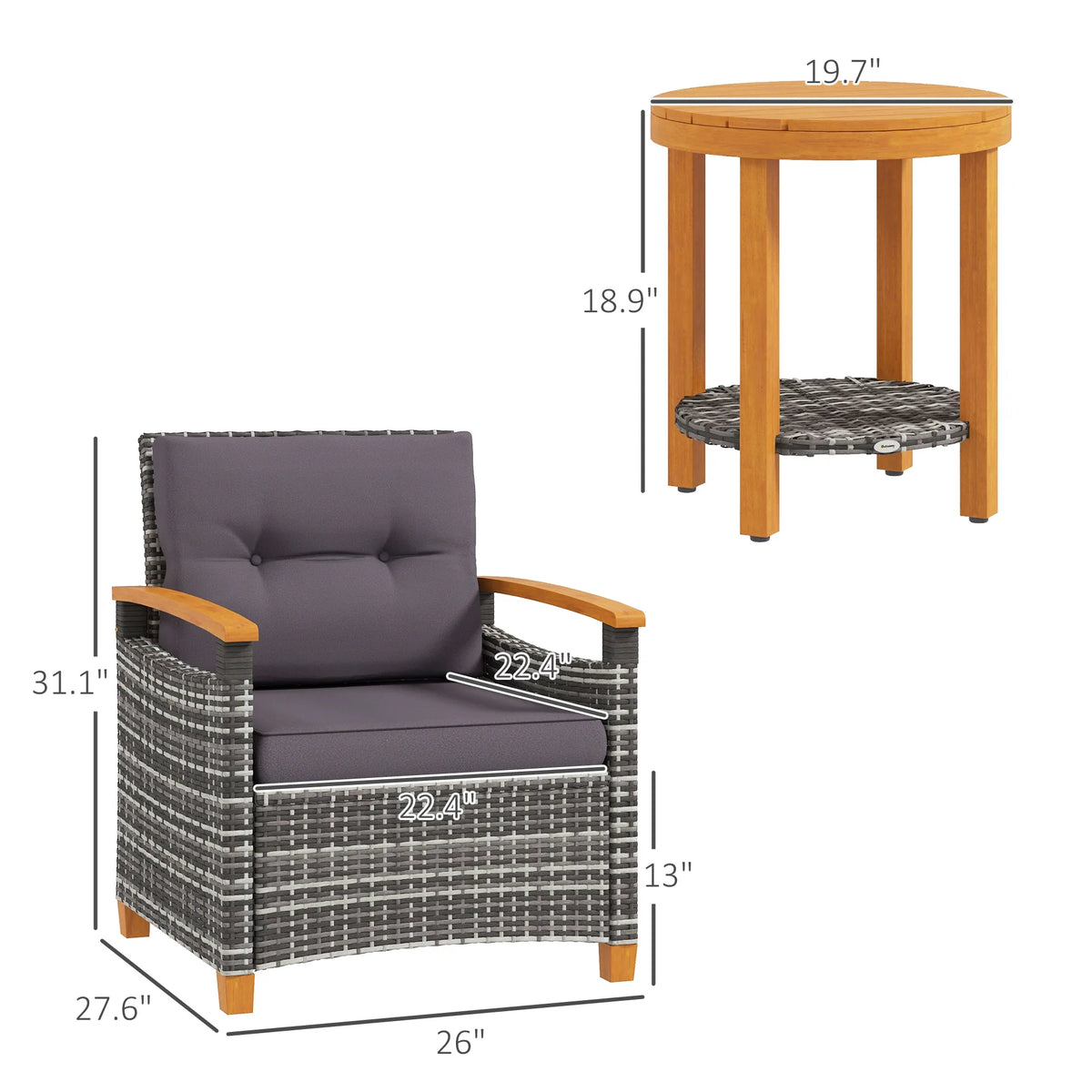 Outsunny Wicker Outdoor Patio Bistro Set With Cozy Garden Cushions