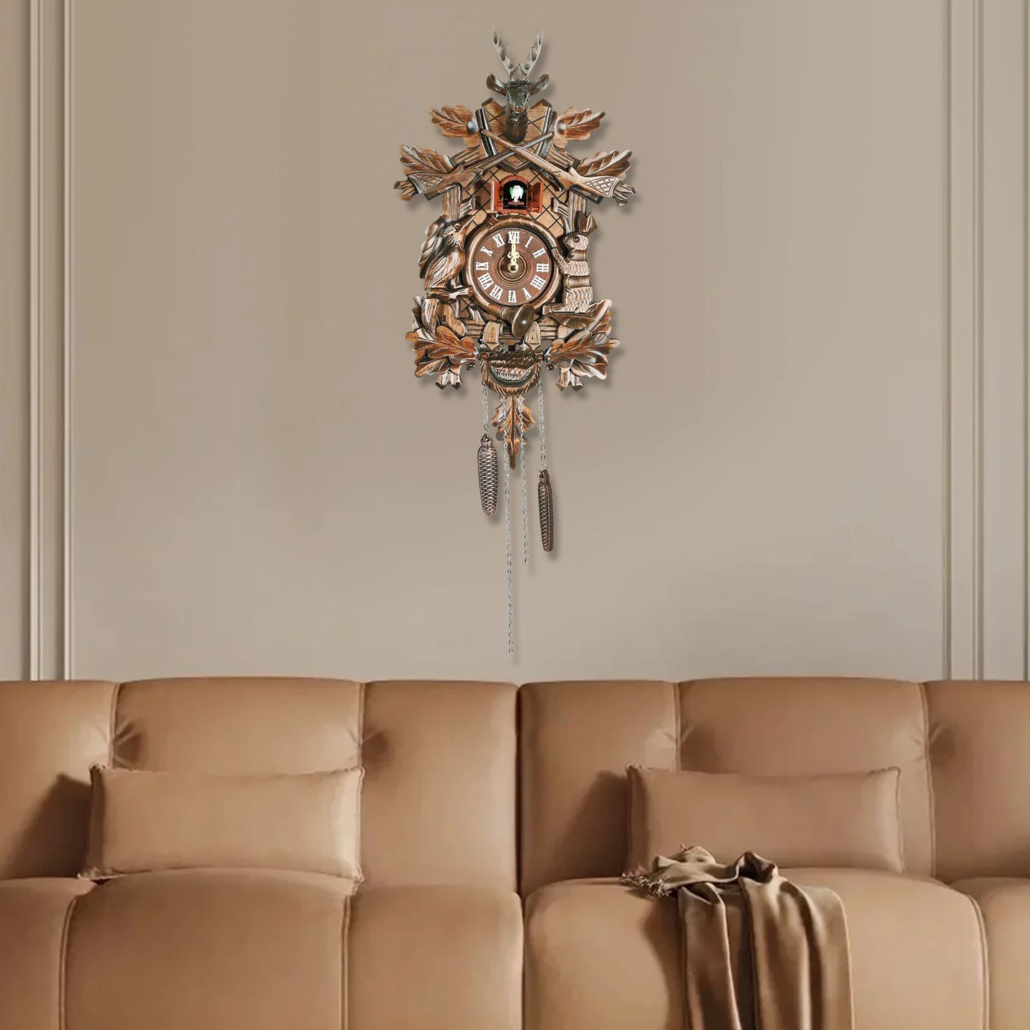 NONED Forest Nordic Cuckoo Wall Clock Wooden Retro Design