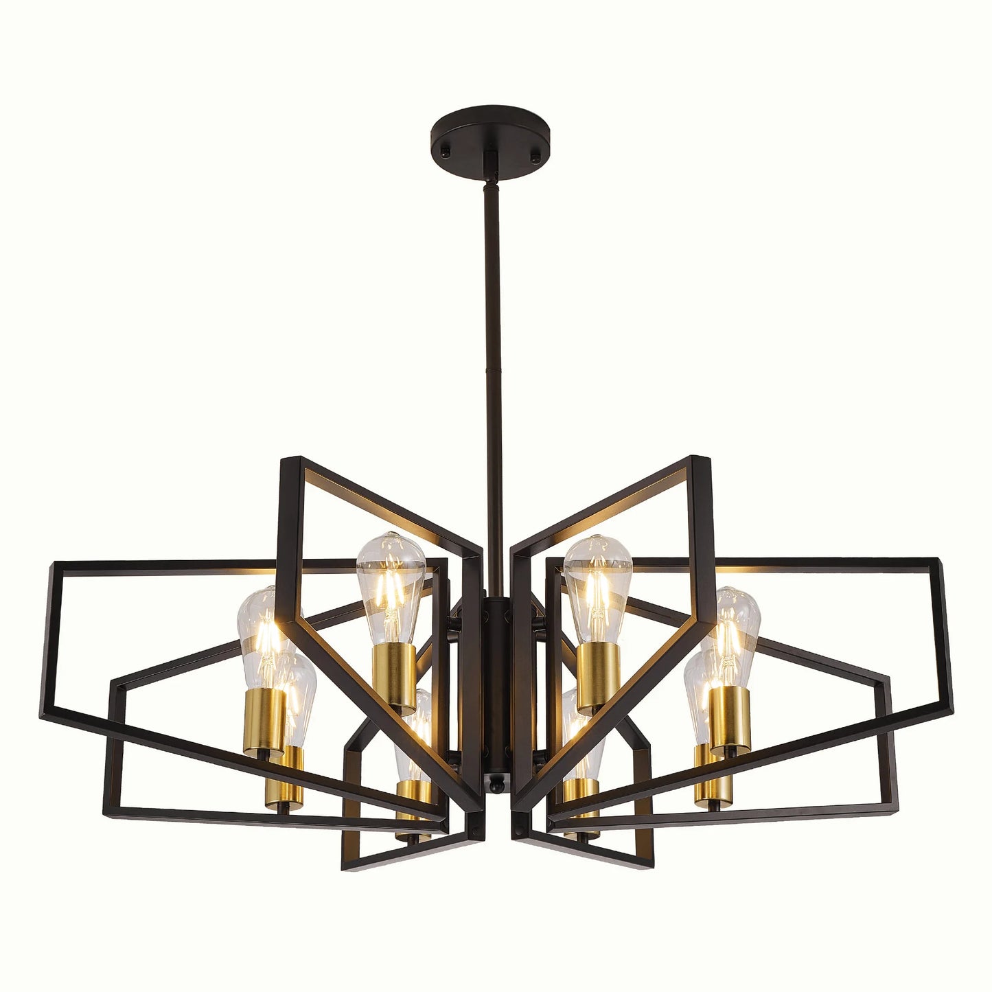 Geometric 8-Light Chandelier With Adjustable Height Metal Pendant
