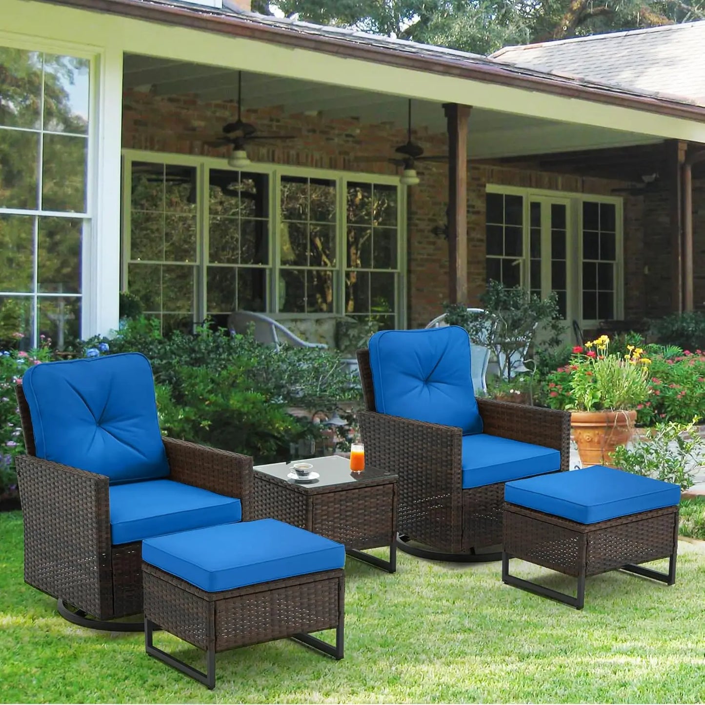 Five-Piece Patio Set With Swivel Glider Chairs And Ottoman