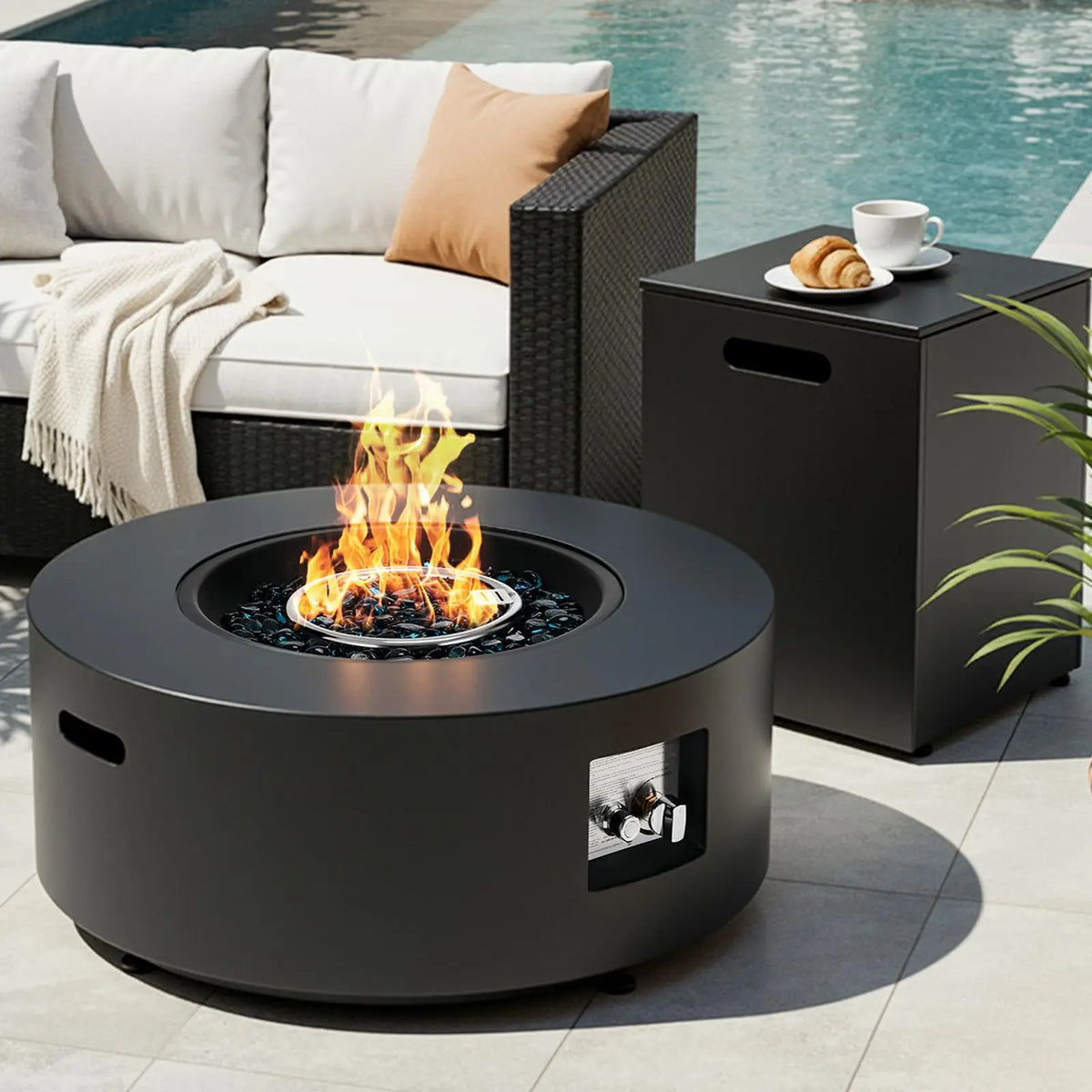 Propane Outdoor Fire Pit Table With Cover And Tank Holder