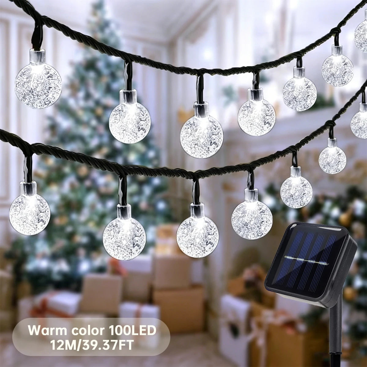 Solar Powered 100 LED Bubble Ball String Lights Garden Decor
