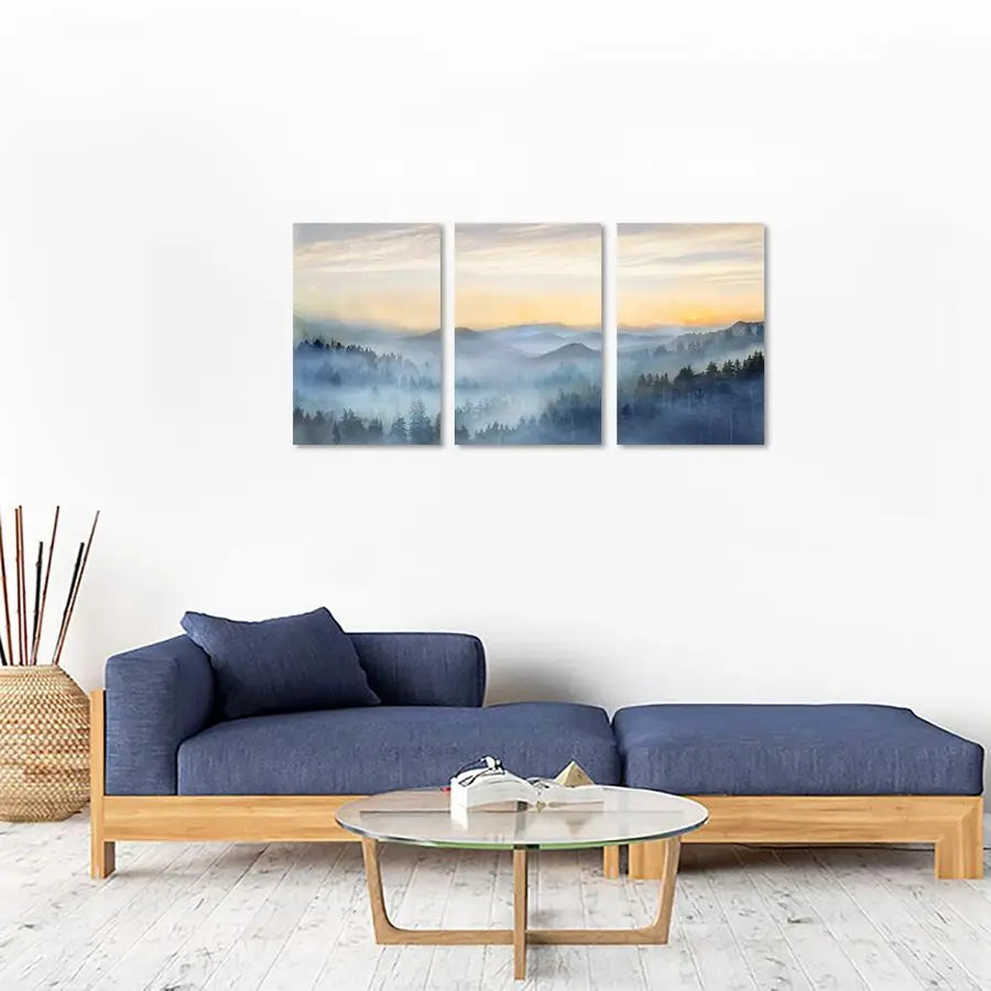 Sunrise Misty Forest Three Panel Wall Art