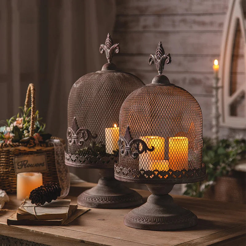 Birdcage Iron Candle Holder For Home Garden Decor Tray
