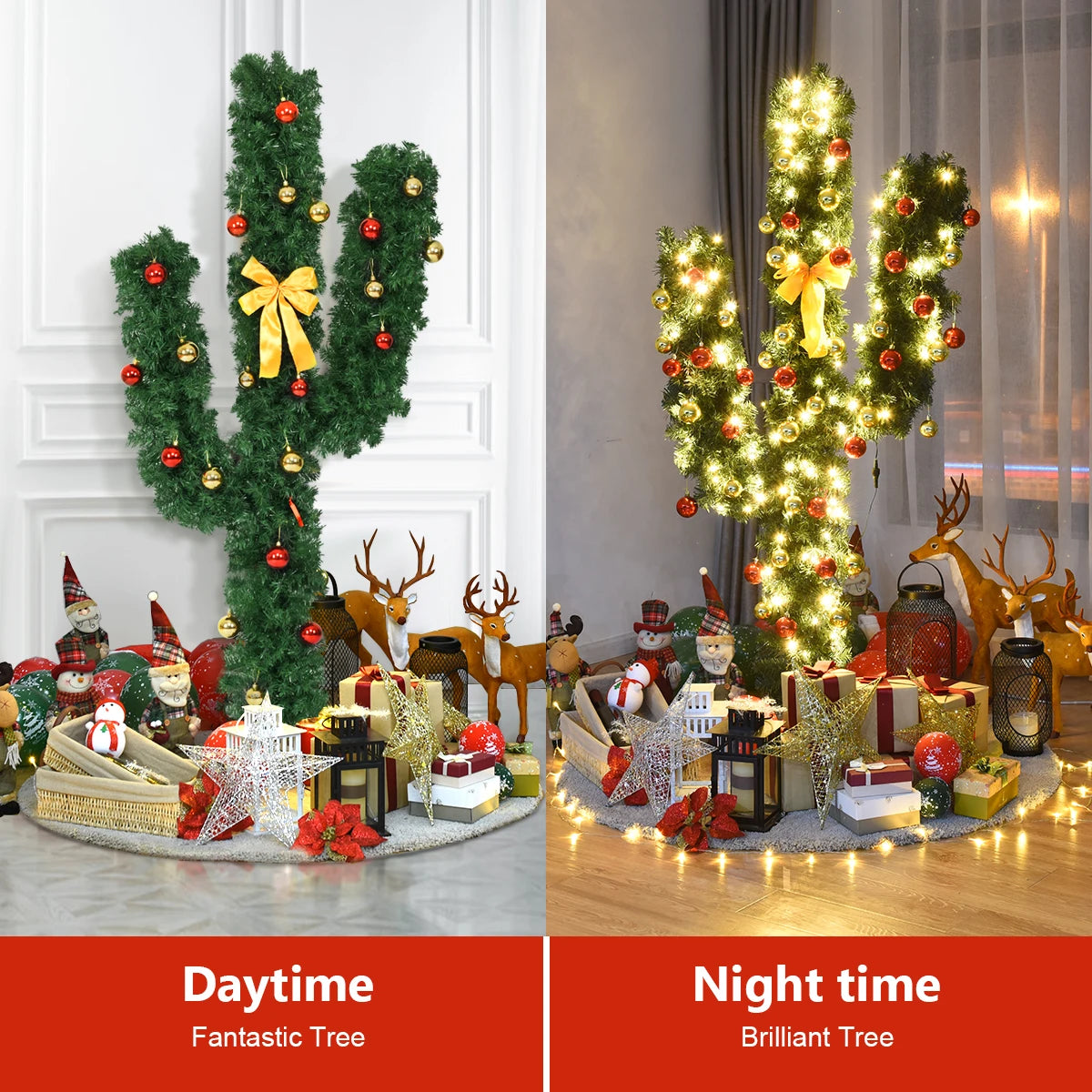MULTIGOT Pre-Lit Artificial Cactus Christmas Tree With LED Lights