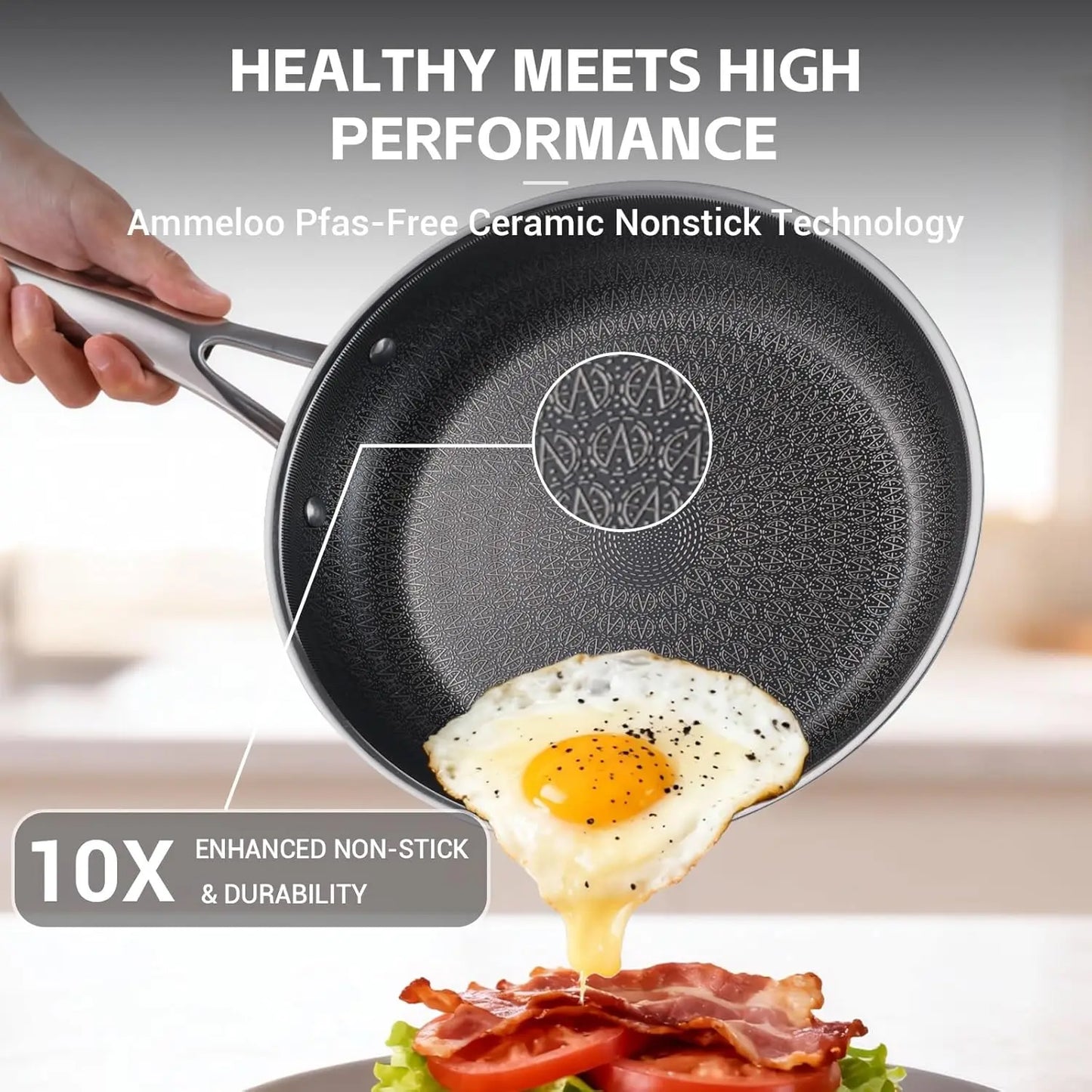 Nonstick Stainless Steel Cookware Set Hybrid Ceramic Coating Induction Ready