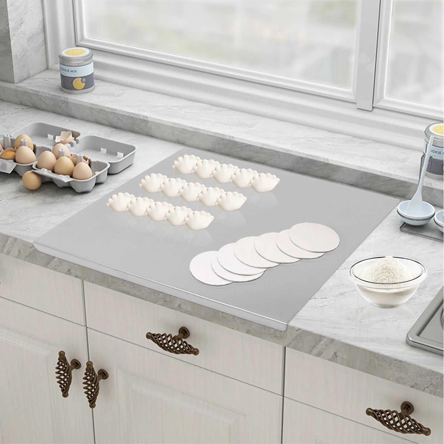 Stainless Steel Chopping Board With L Shaped Edge For Kitchen Counter Protection