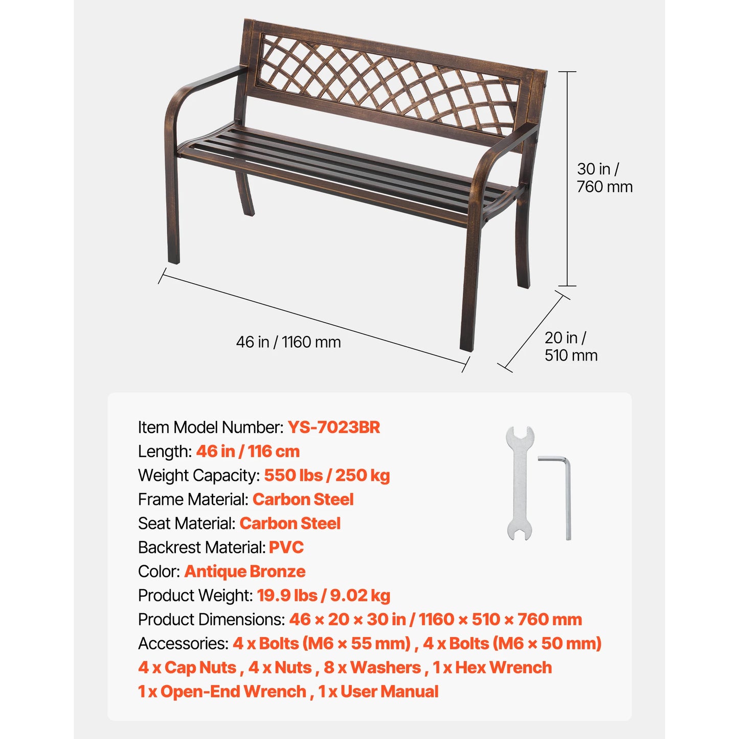 SucceBuy Outdoor Bench Wood Metal Garden Bench Durable