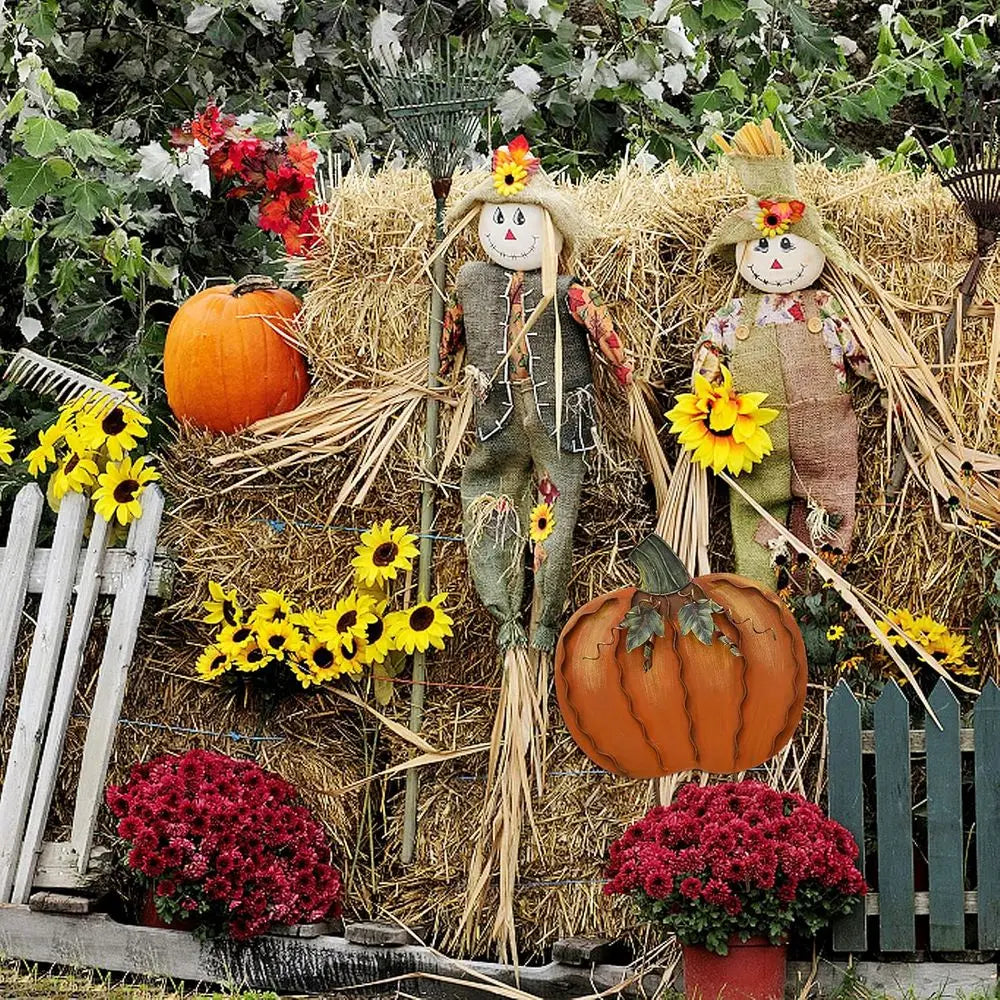 UKMJ Metal Pumpkin Garden Stakes Set For Autumn Halloween Decor