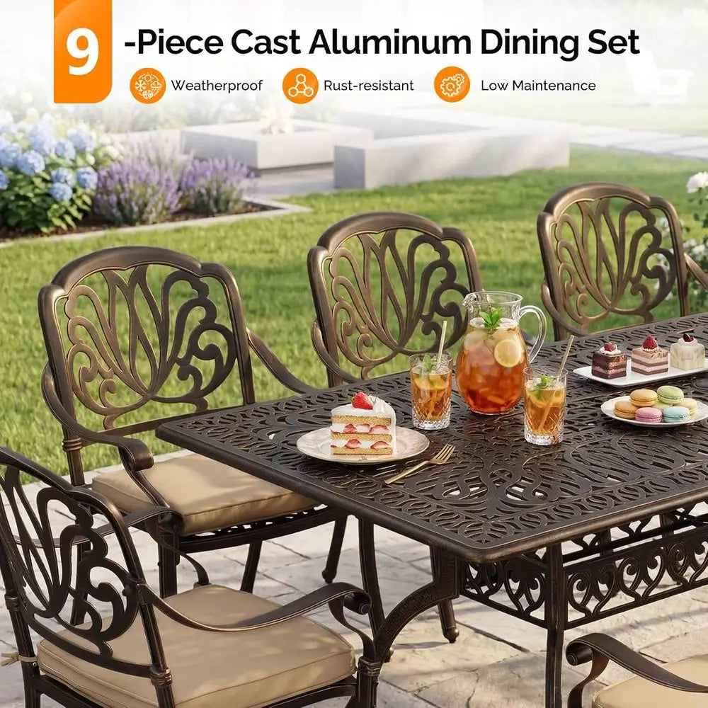 Outdoor Cast Aluminum All-Weather Dining Set For Patio And Garden