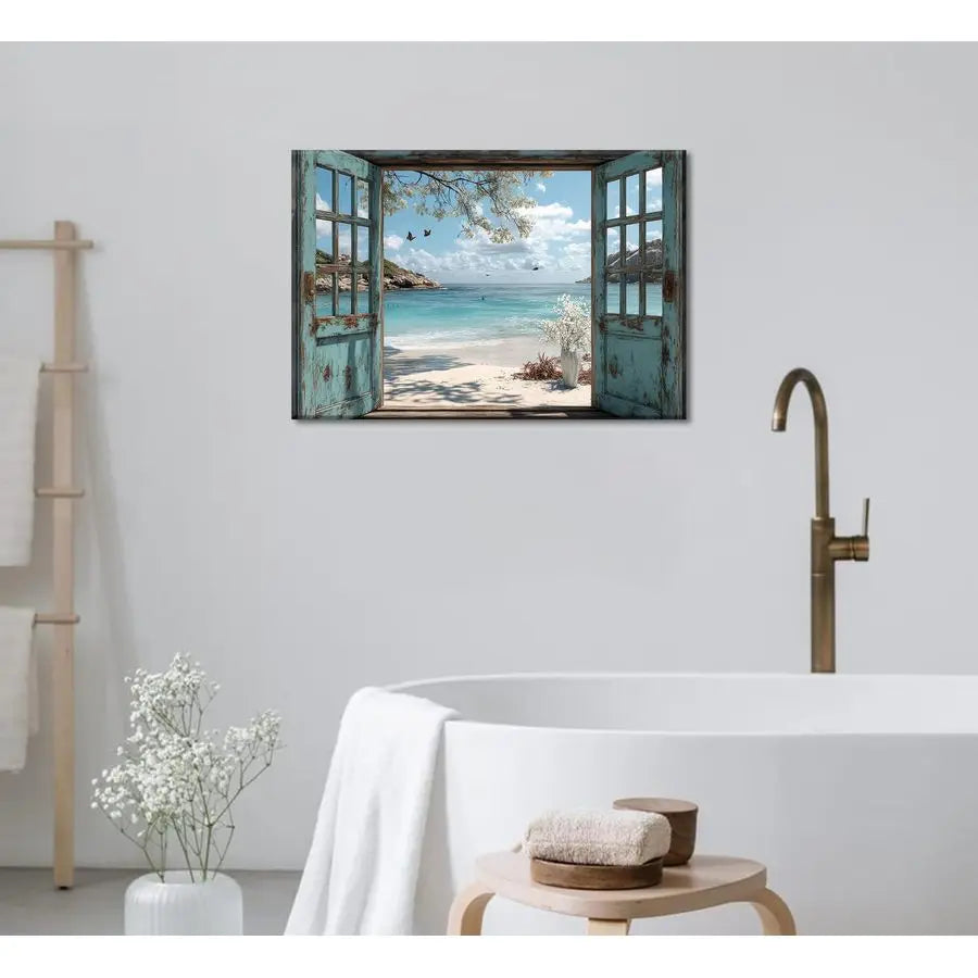 Beach Canvas Wall Art Sea View Ocean Windows Poster