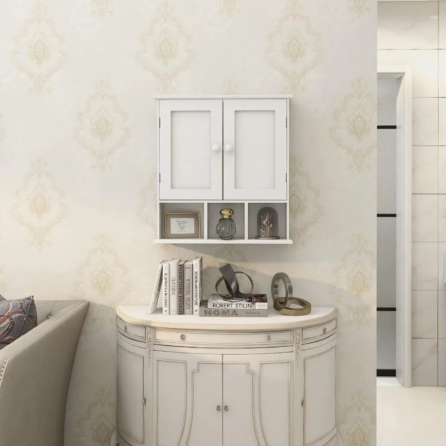 XIUWO Bathroom Wall Cabinet With 2 Doors Over Toilet Storage