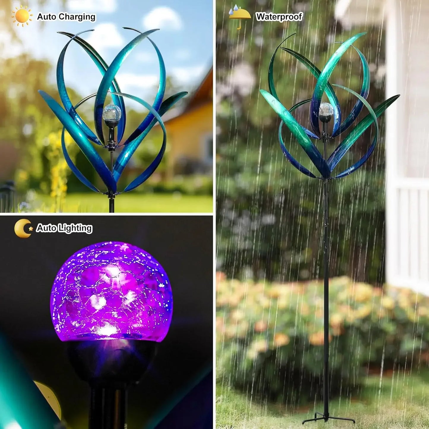 Outdoor Solar Wind Spinner Art Metal Garden Ornament