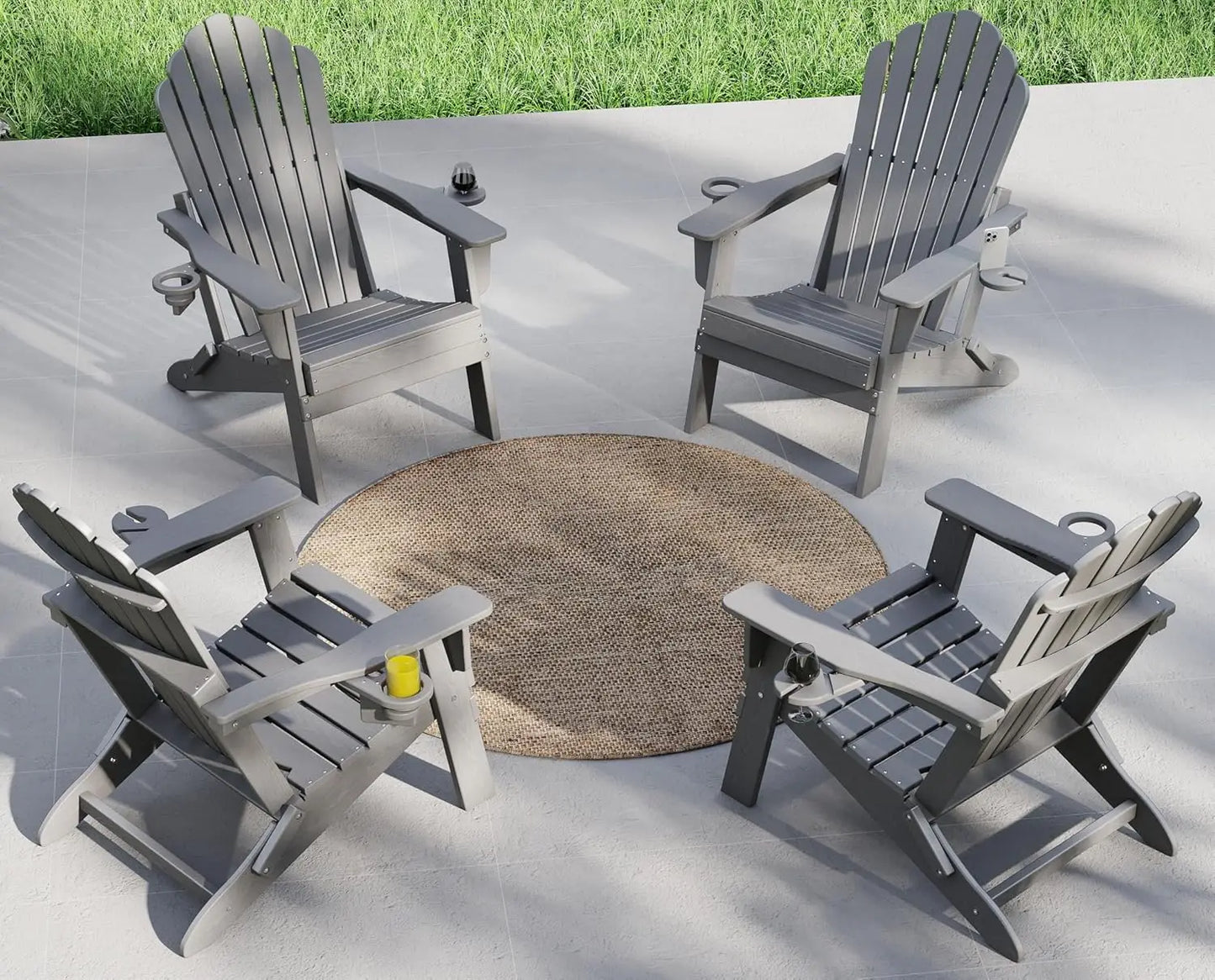 HDPE Folding Adirondack Chair Set 4 High Back Patio Furniture