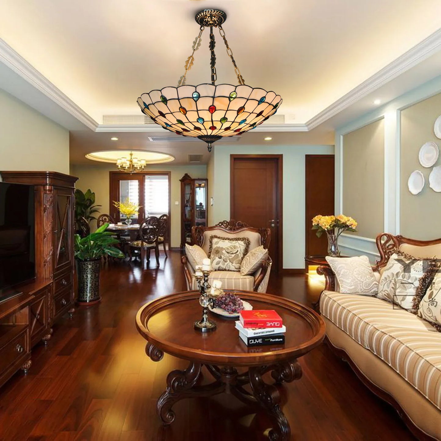Tiffany Style Stained Glass Pendant Lamp For Dining Room