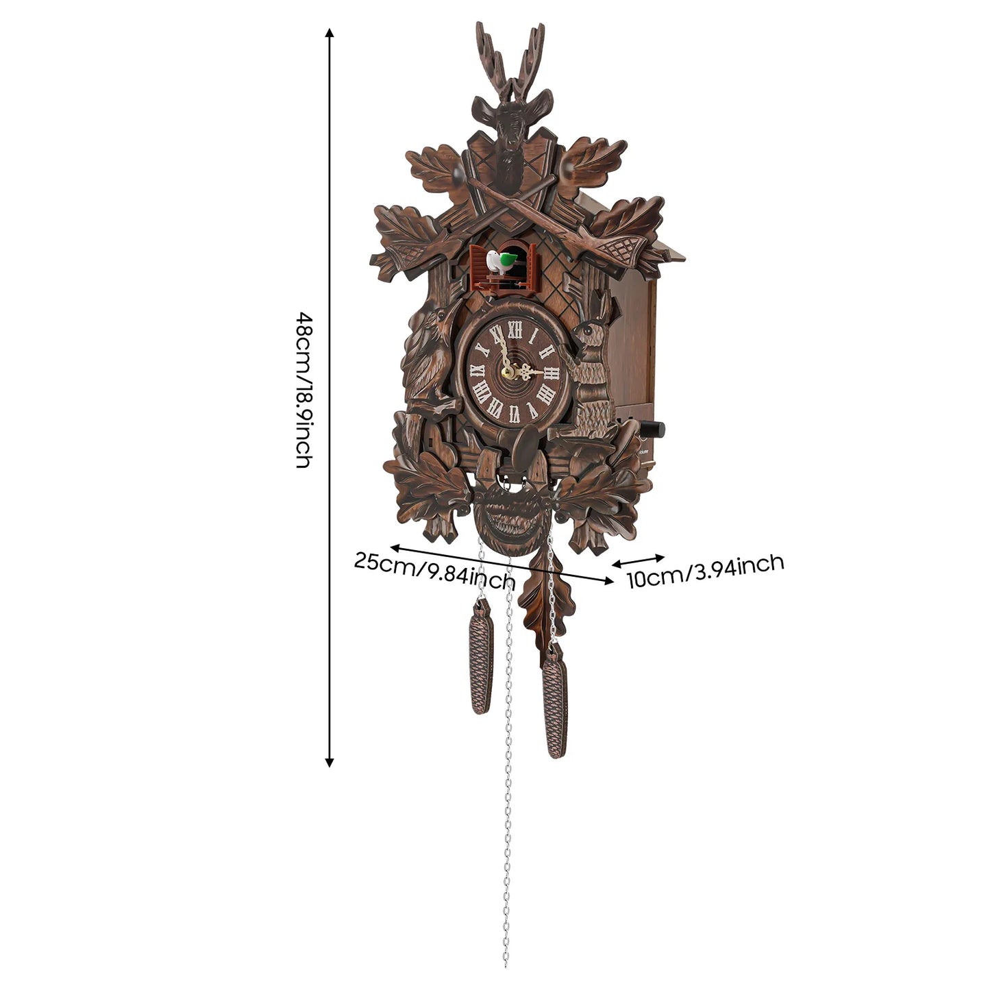 NONED Forest Nordic Cuckoo Wall Clock Wooden Retro Design