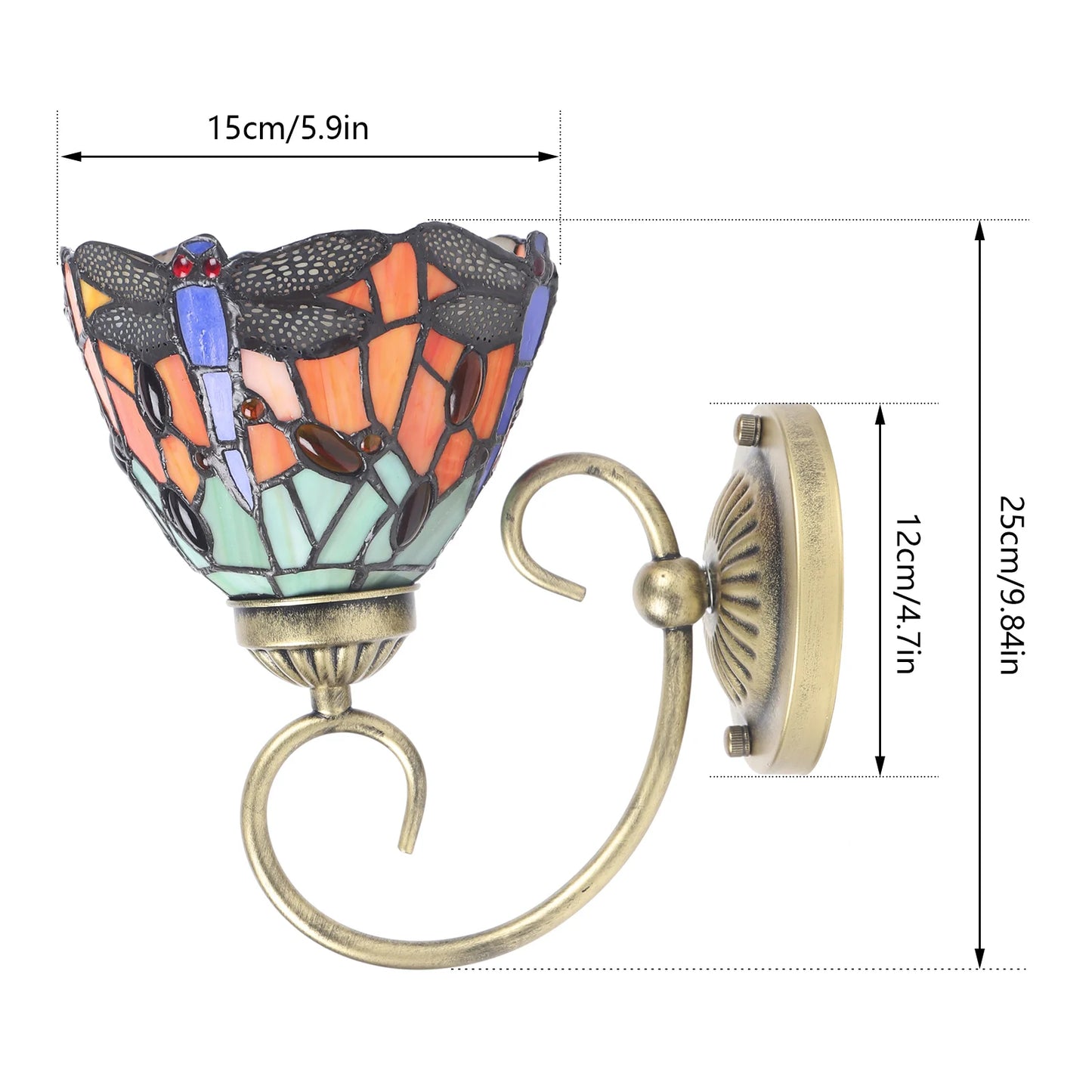Stained Glass Dragonfly Wall Light With E27 Bulb Holder