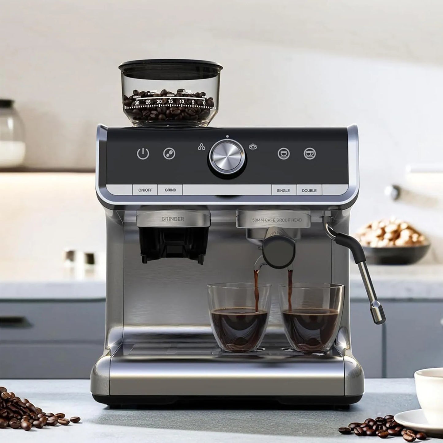 Acekool Espresso Machine With Grinder And 1450W 20 Bar Pump