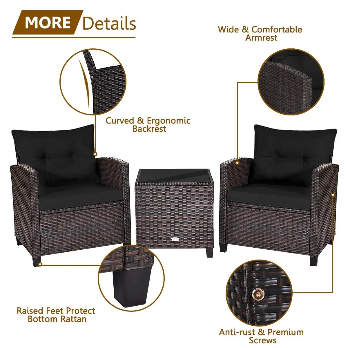 XIAOLANG Outdoor Patio Conversation Set With Washable Cushions Glass Tabletop