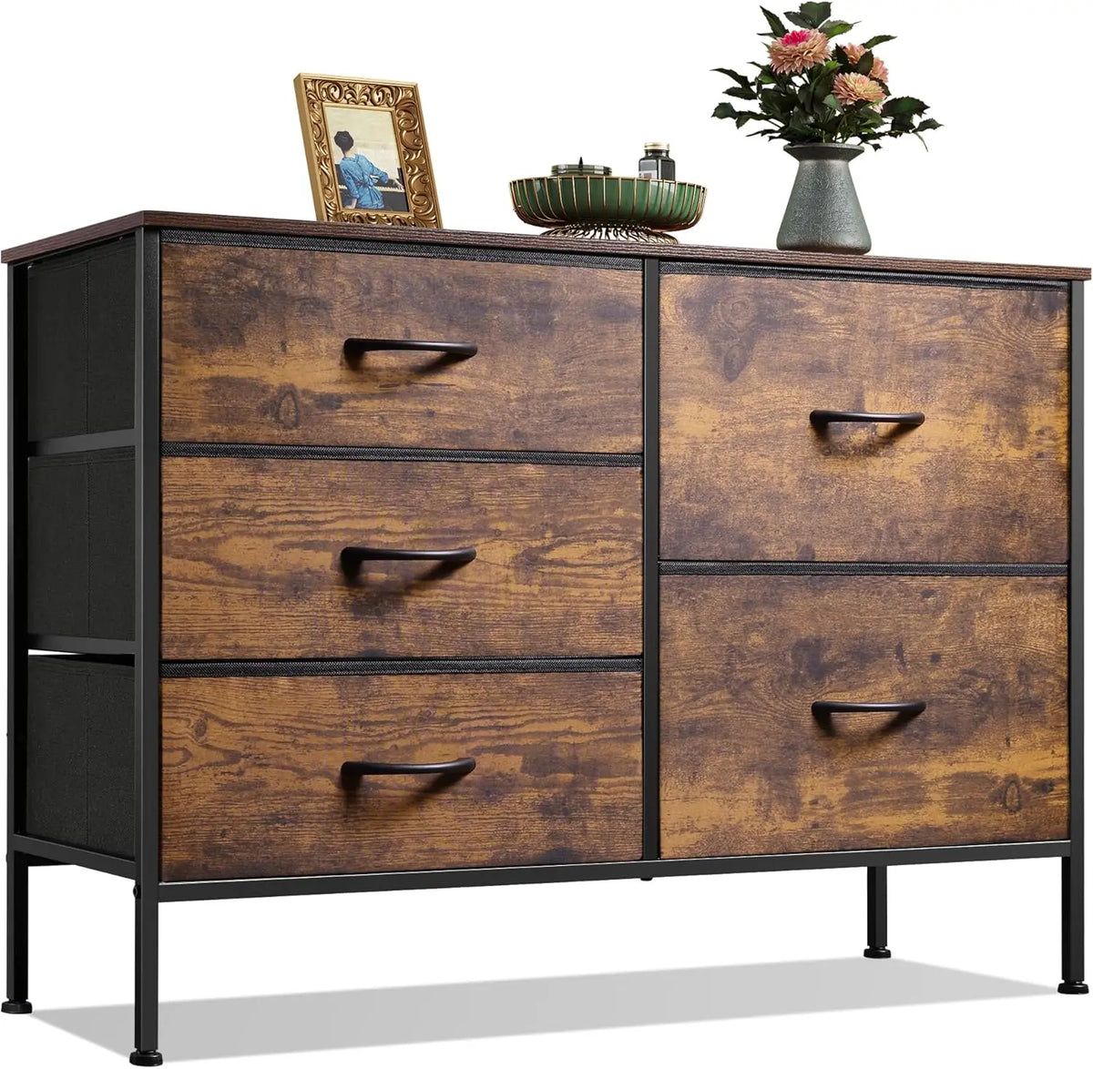 JHK Fabric Drawer Storage Chest With Metal Frame For Home