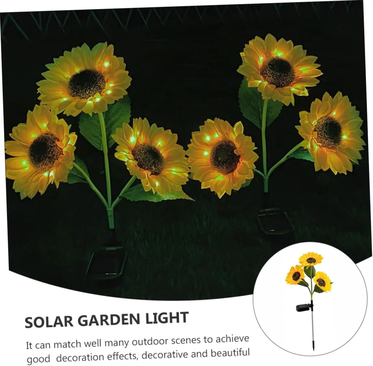 Solar Sunflower Garden Stake Lights 3-Head Waterproof Outdoor LED