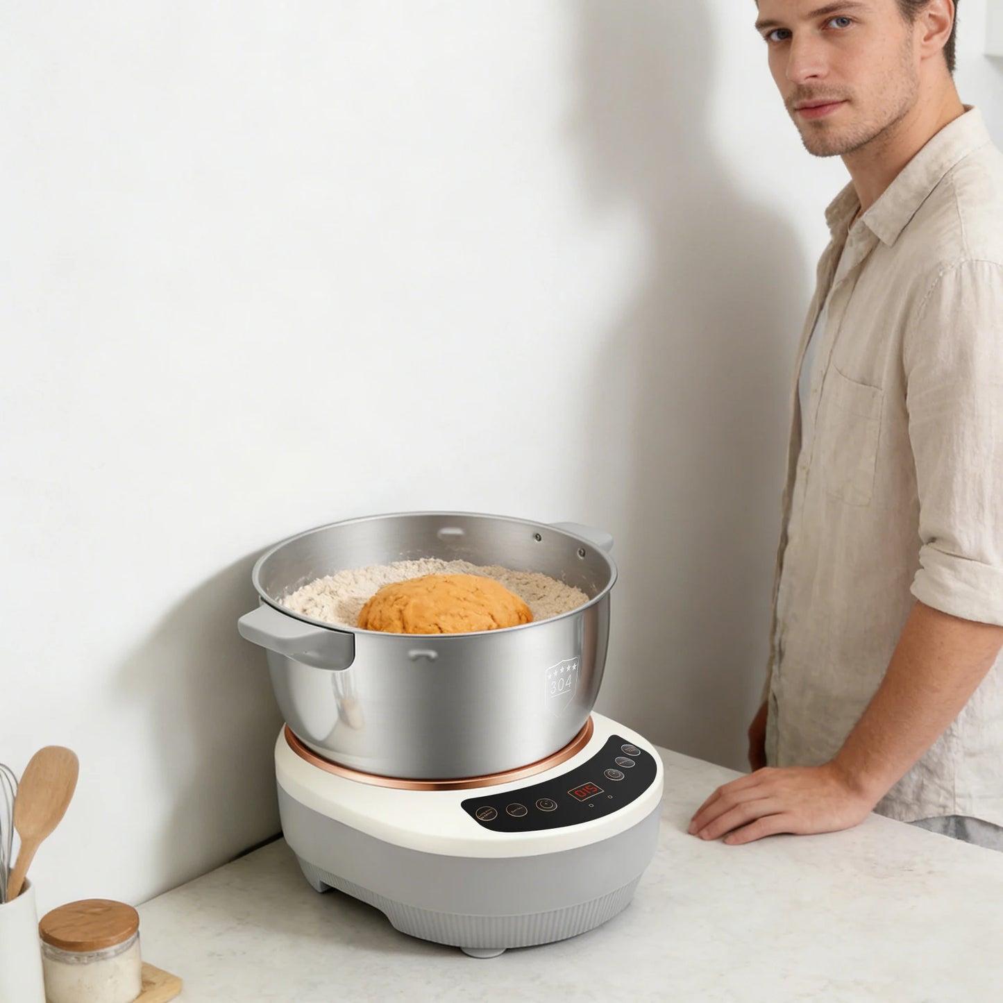 Dough Kneading Machine Stainless Steel Stand Mixer With Timer Auto Off