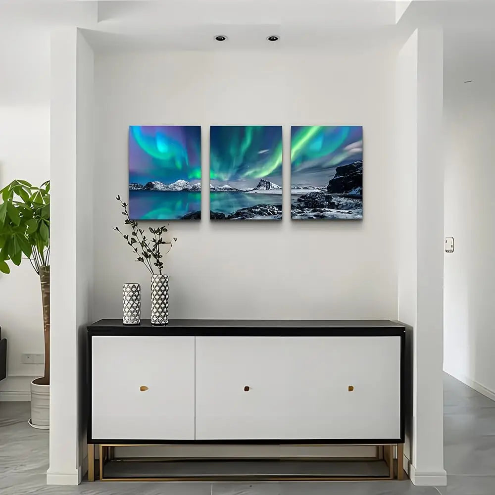 Abstract Mountain Aurora Landscape Canvas Wall Art Set