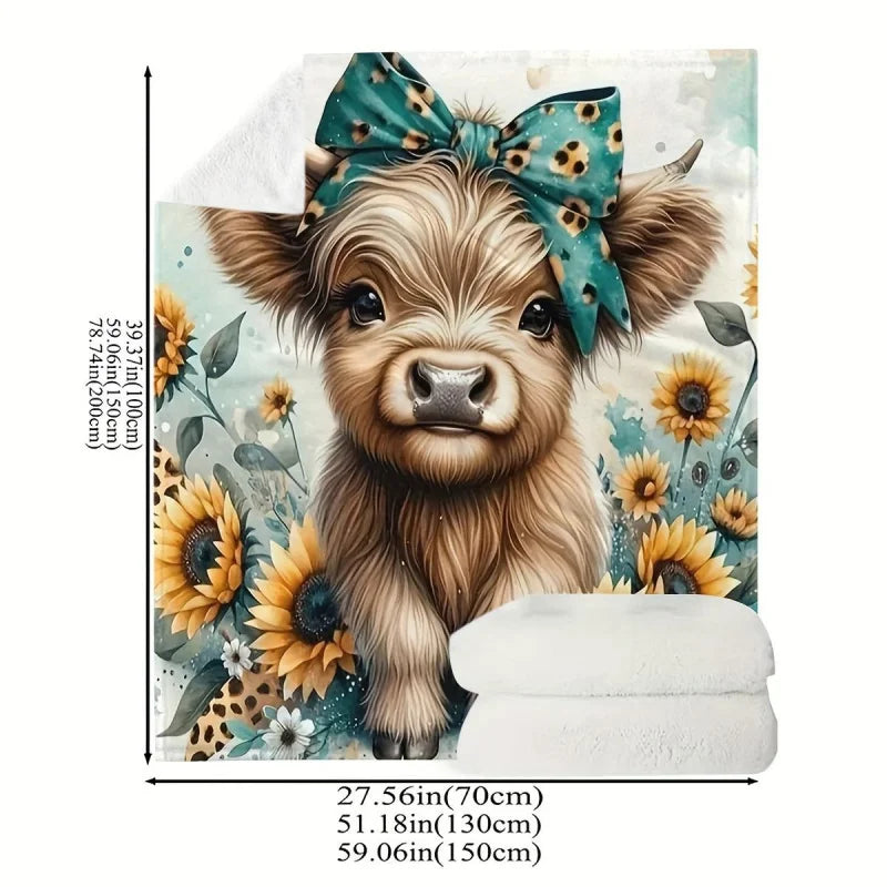 Highland Cow and Sunflower Hug Blanket Digital Print Flannel