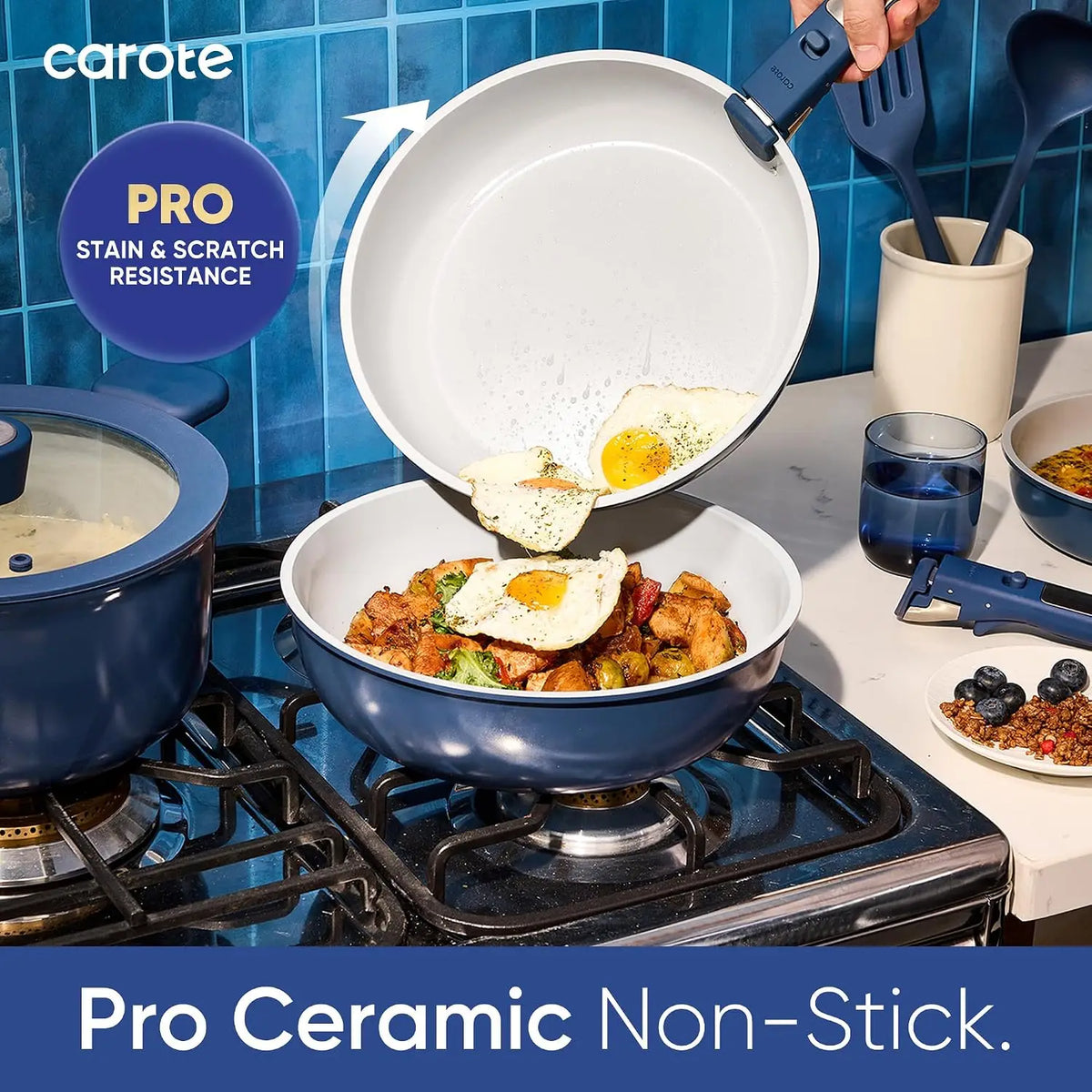 Professional Ceramic Nonstick Cookware Set With Detachable Handles