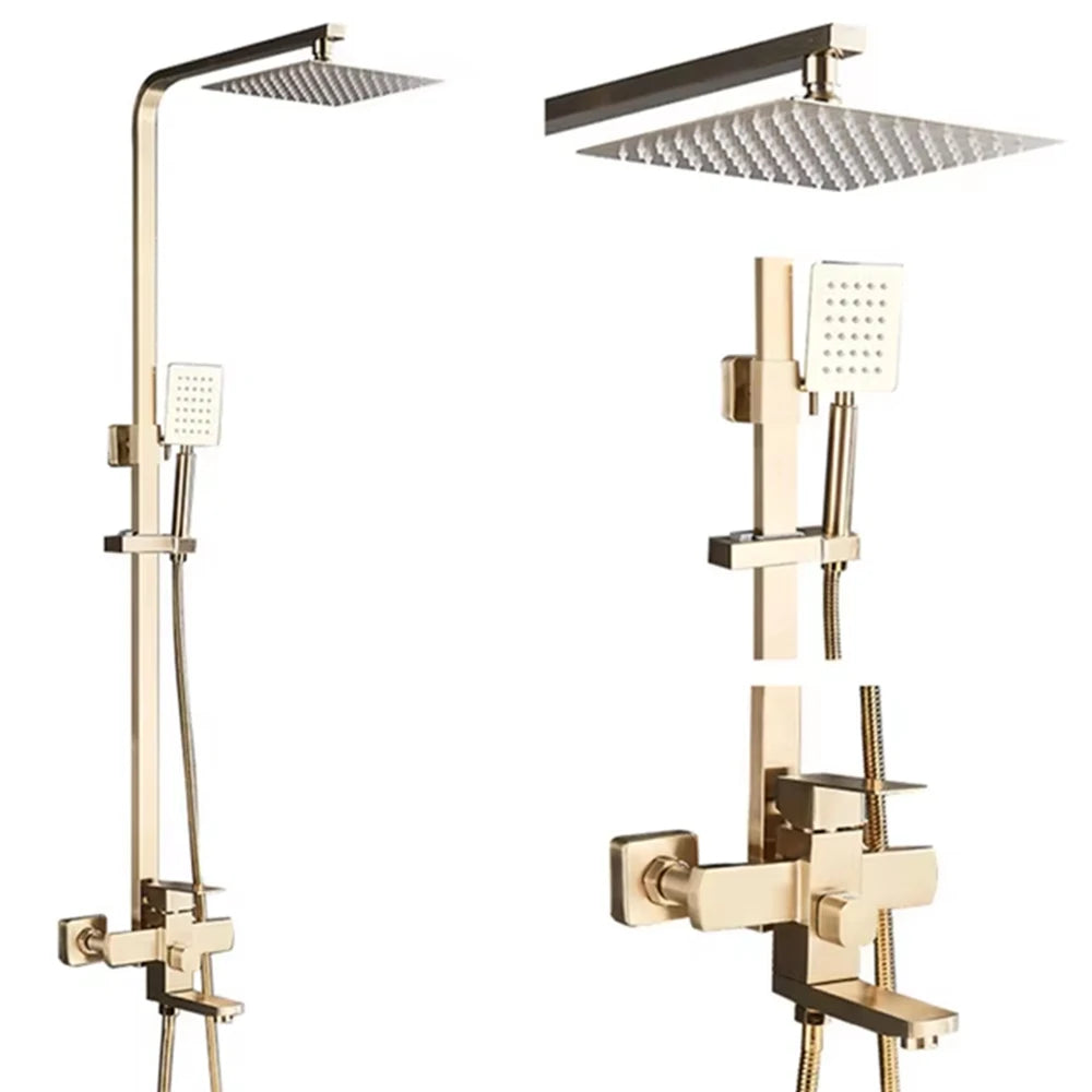 Shinesia Black Luxury Wall Mounted Square Rainfall Shower Faucet