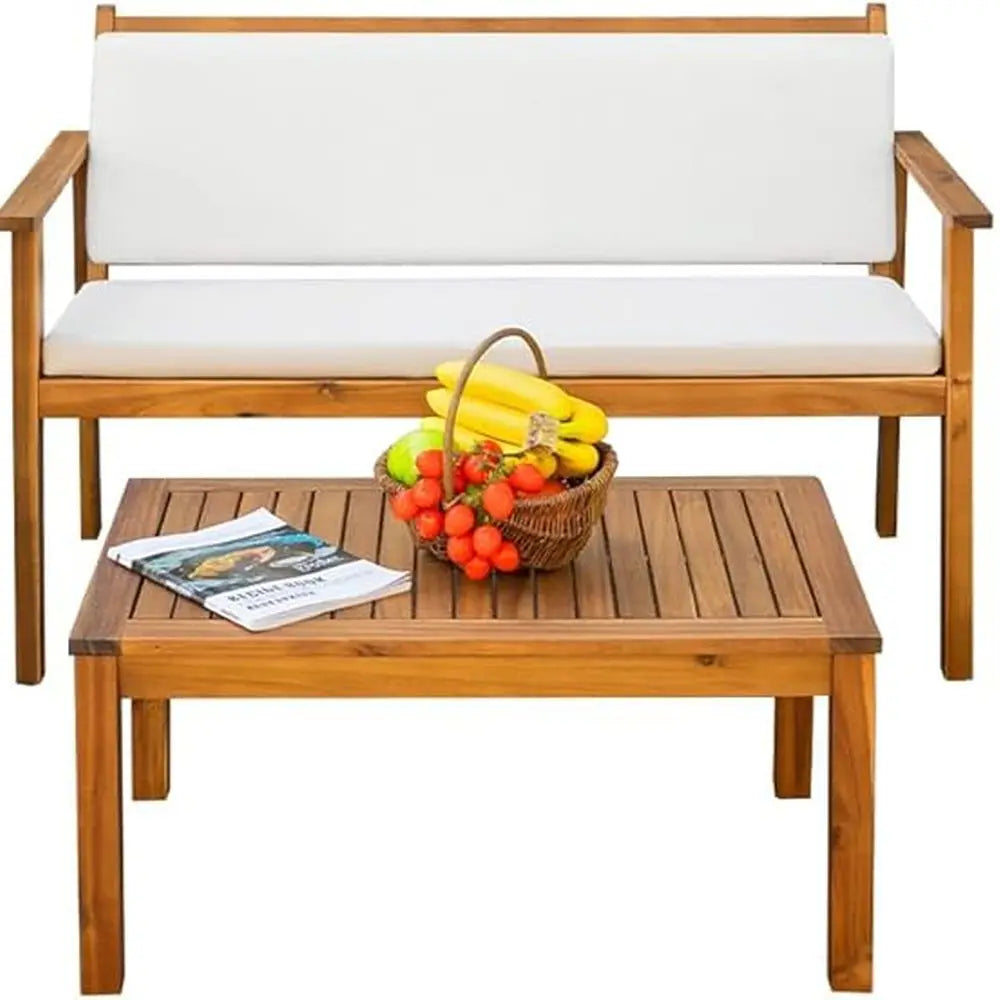 Acacia Wood Outdoor Patio Sofa Set With Table Cushions