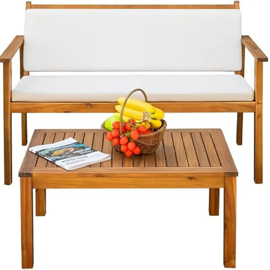 Acacia Wood Outdoor Patio Sofa Set With Table Cushions