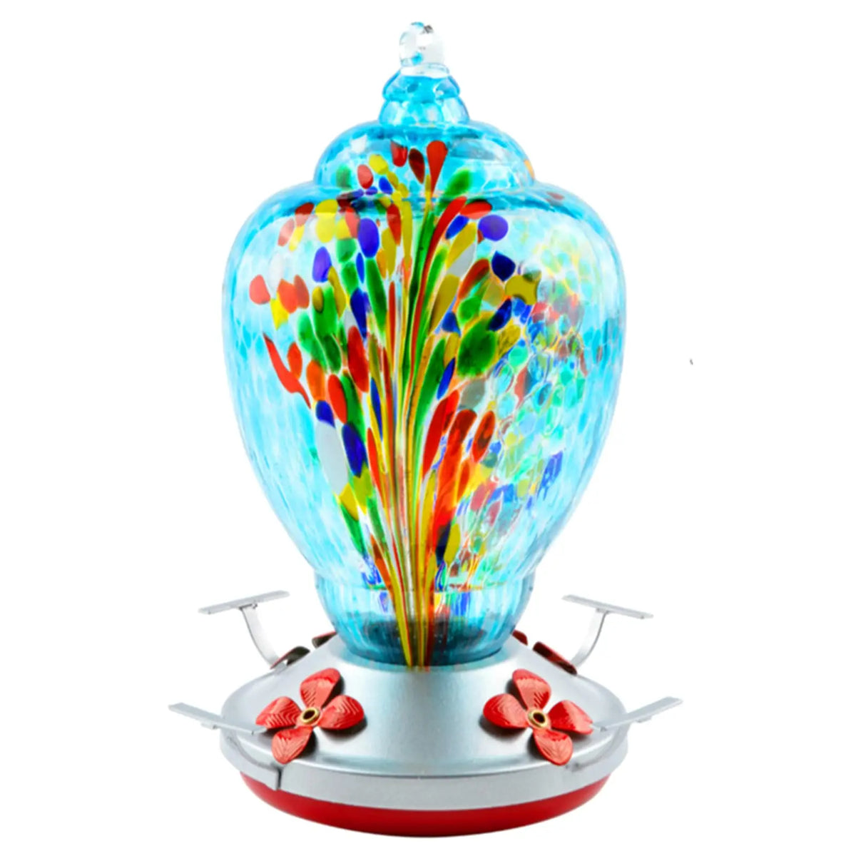 Hand Blown Glass Hummingbird Feeder With Ant Moat For Gardens