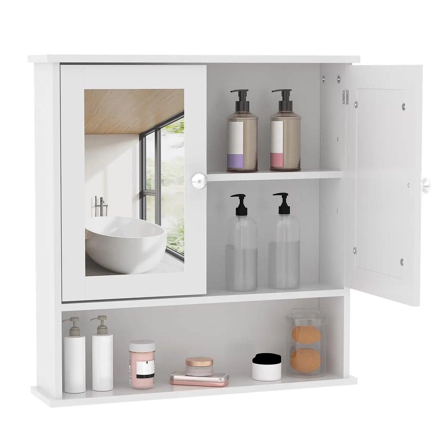HiMISS Wall Mounted Bathroom Cabinet With Mirror Doors Adjustable Shelves