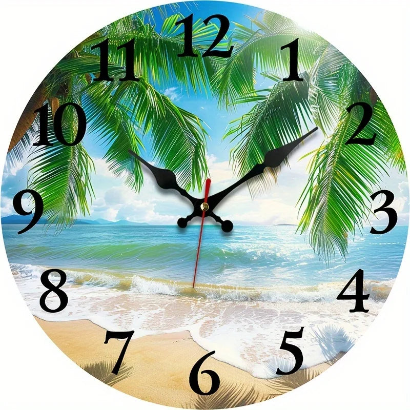 XMSJ Coastal Silent Quartz Wall Clock With Palm Tree Design