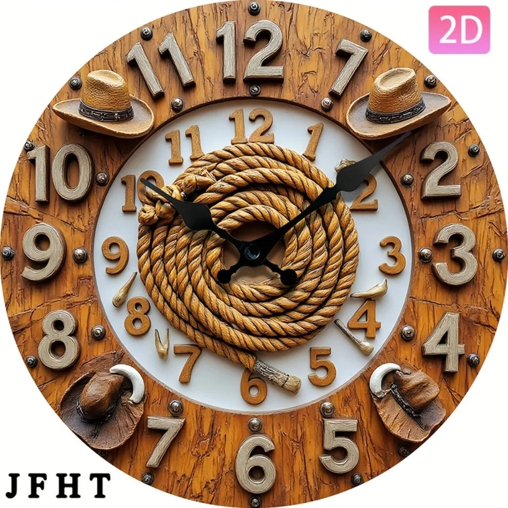 Western Cowboy Round Wall Clock by Xmsj Silent Non Ticking