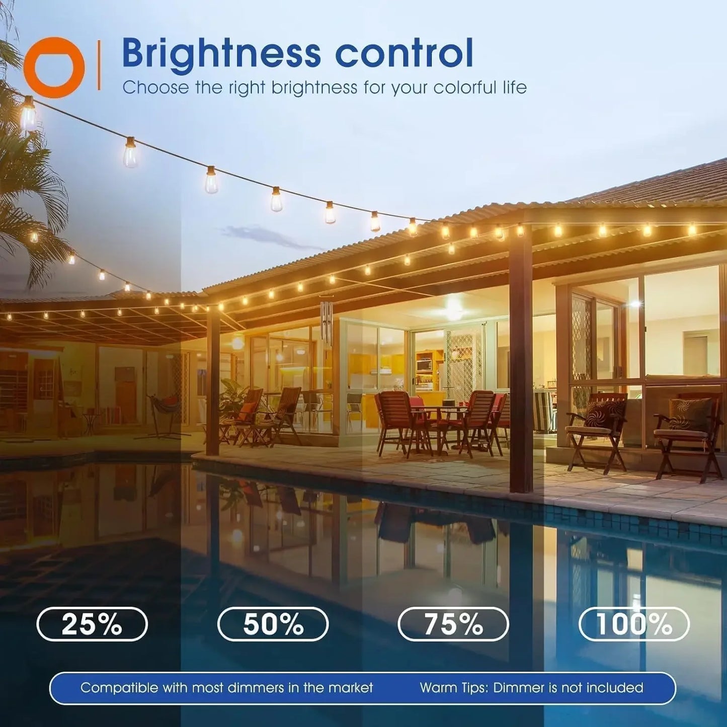 MIMIRG 150Ft LED Outdoor String Lights Waterproof Dimmable