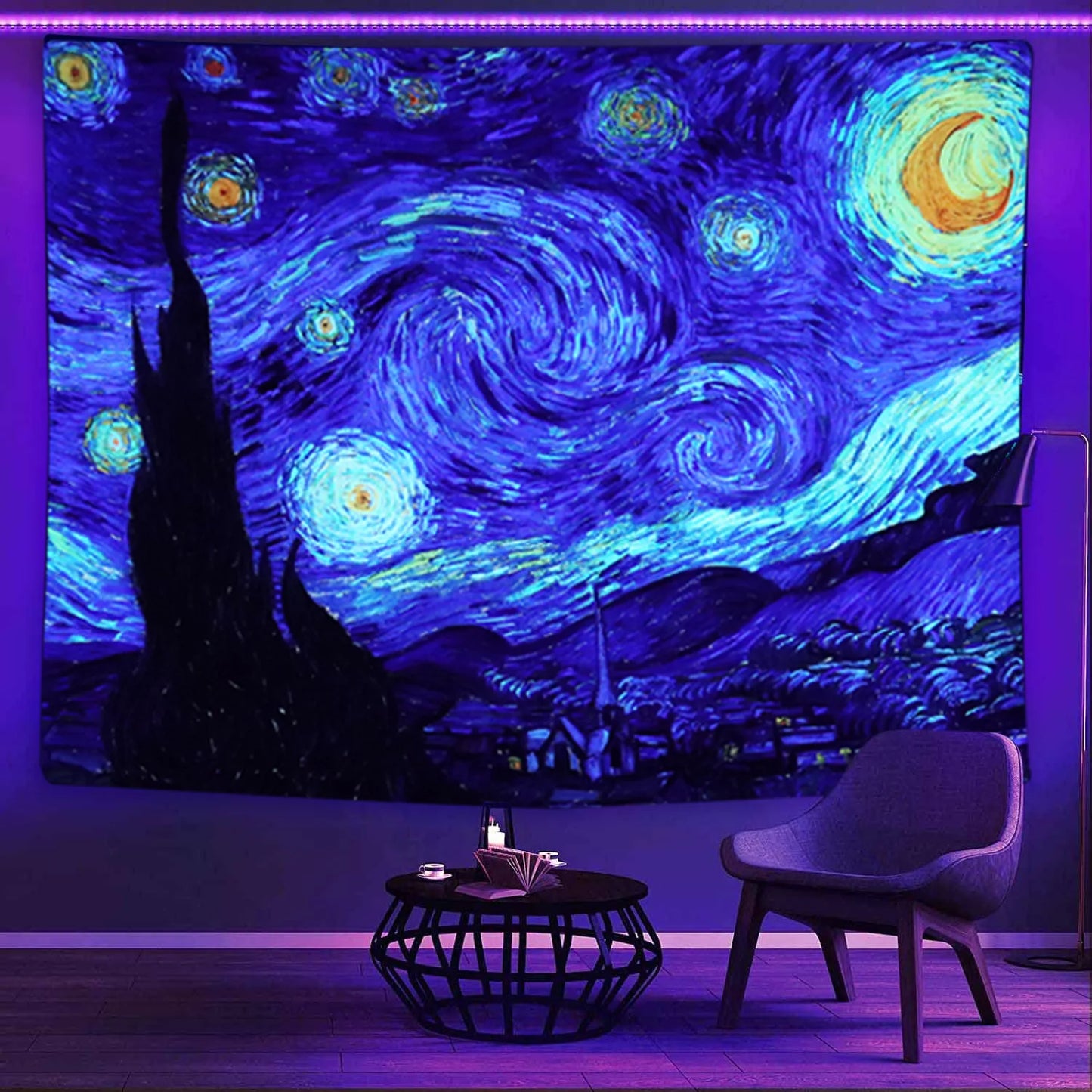 Starry Night UV Reactive Wall Tapestry Polyester Fabric Poster