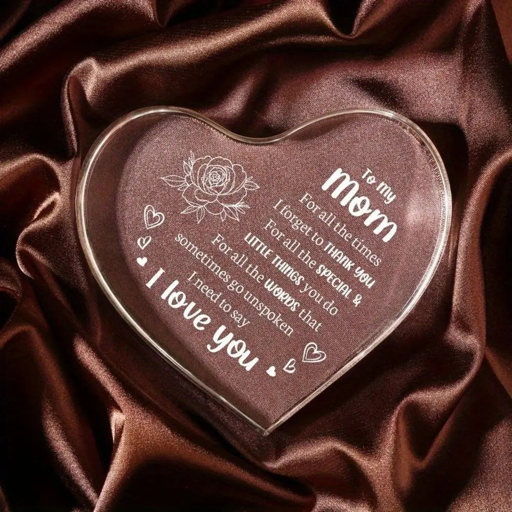 Heart Shaped Acrylic Mom Gift Boho Home Office Keepsake Decor
