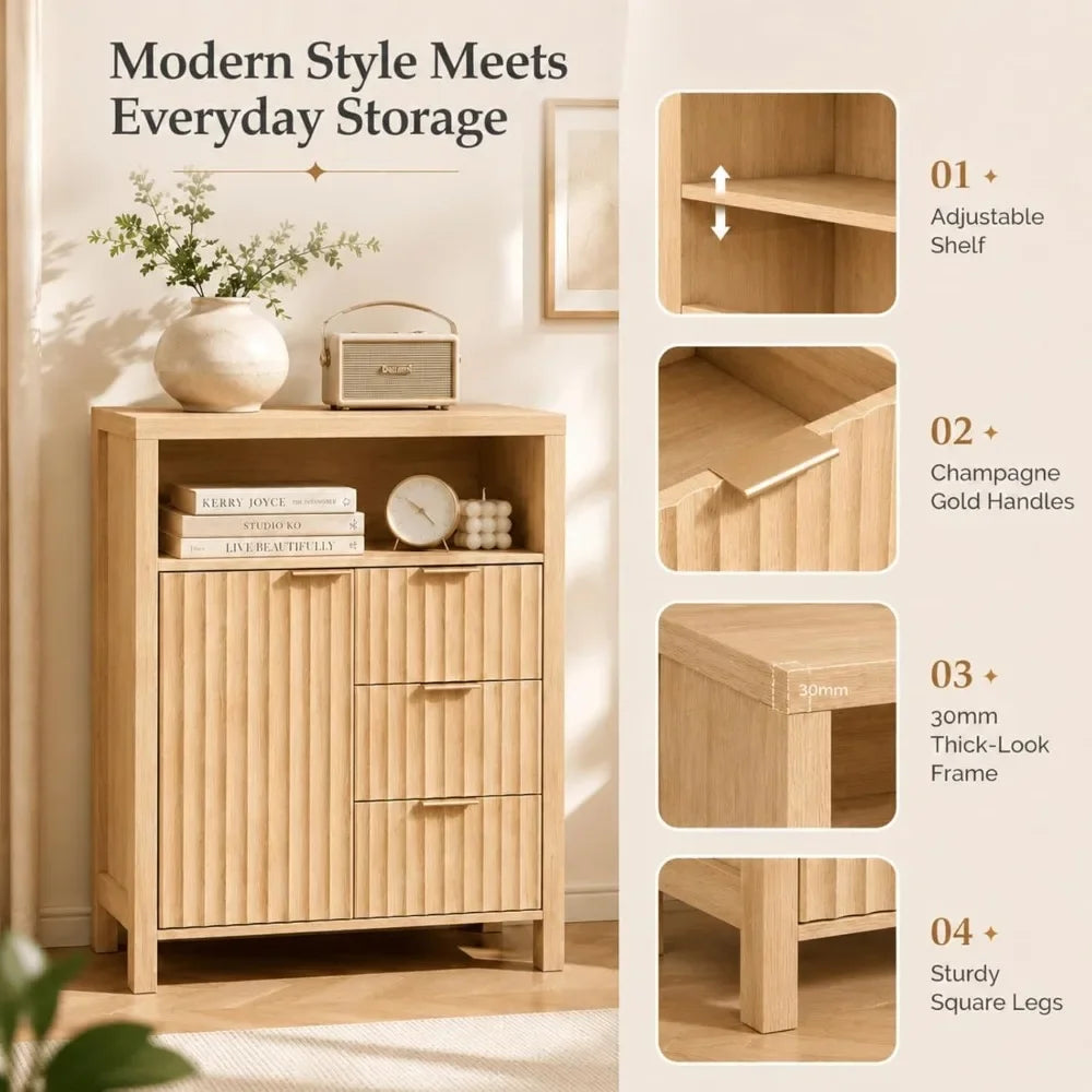 Bathroom Storage Cabinet With Fluted Doors And Adjustable Shelves
