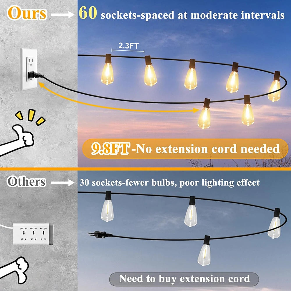 MIMIRG 150Ft LED Outdoor String Lights Waterproof Dimmable