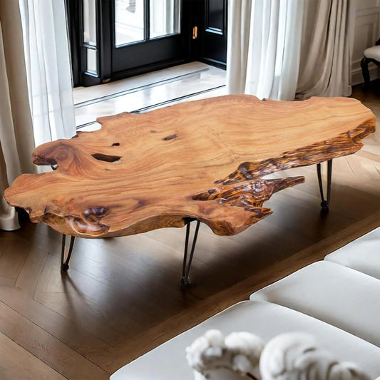 Handcrafted Edge Coffee Table With Hairpin Legs For Living Room