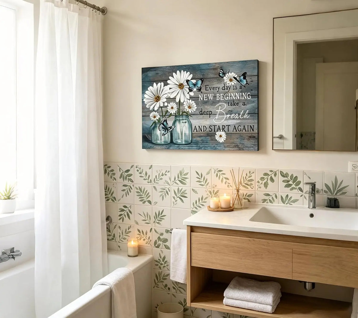 Beautiful Wooden Daisy and Butterfly Canvas Wall Art