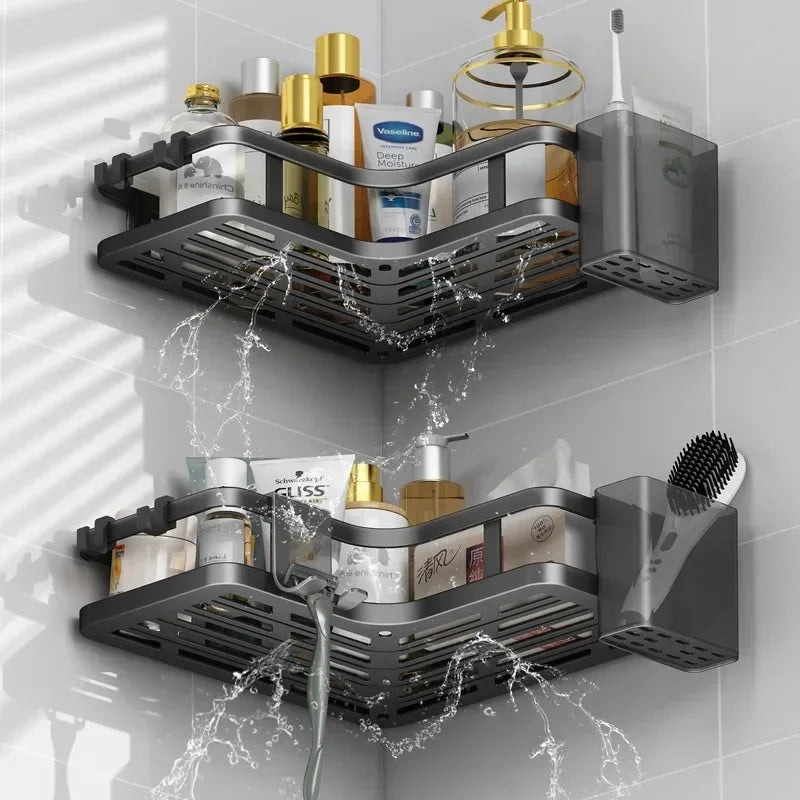 6-Piece Double-Layer Stainless Steel Corner Shelf No-Drill Wall Mount