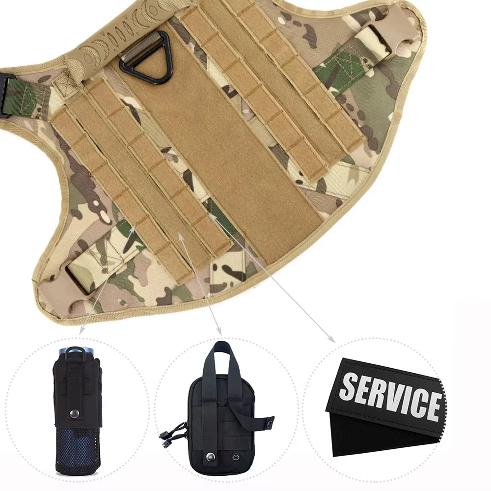 Military Large Dog Harness Set With Patches And Leash Accessories