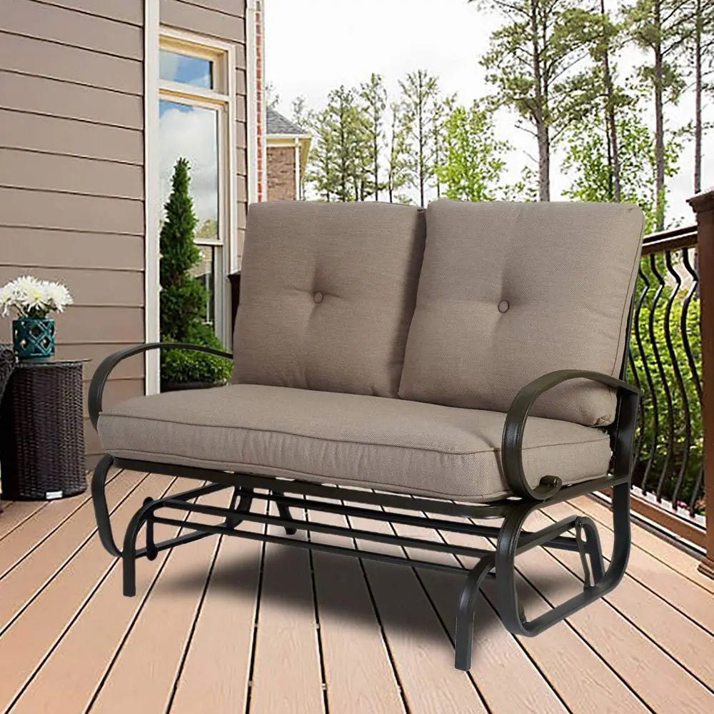 XMSJ Cozy Patio Glider Bench Outdoor Loveseat With Cushioned Seats