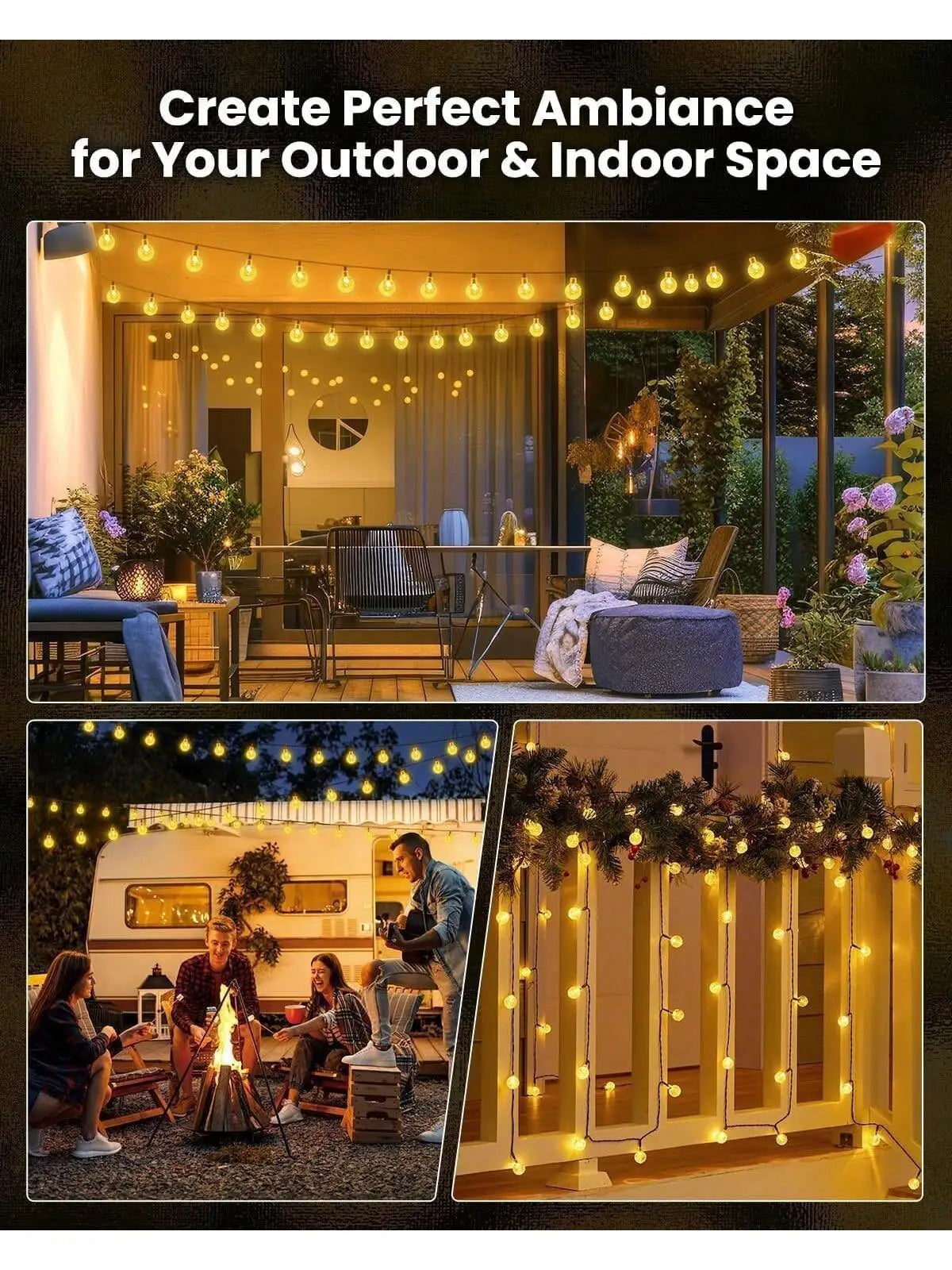 Bhony Solar Powered String Lights Outdoor Waterproof Garden Decor