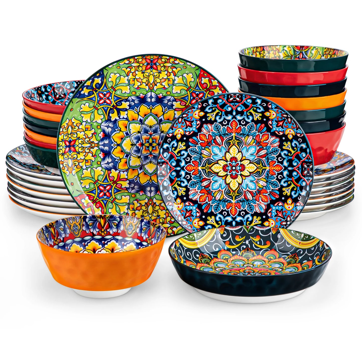 Malacasa Ceramic Dinnerware Set Bohemian Style For 6 People