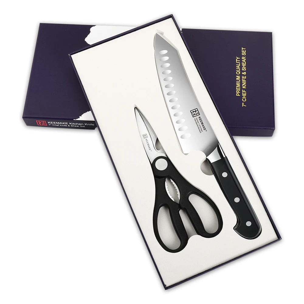 KEEMAKE Japanese Santoku Chef Knife Set with Kitchen Scissors