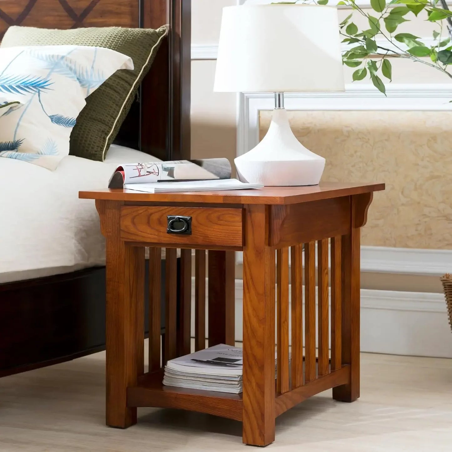 Mission Impeccable End Table Solid Wood Drawer Shelf Craftsman Style